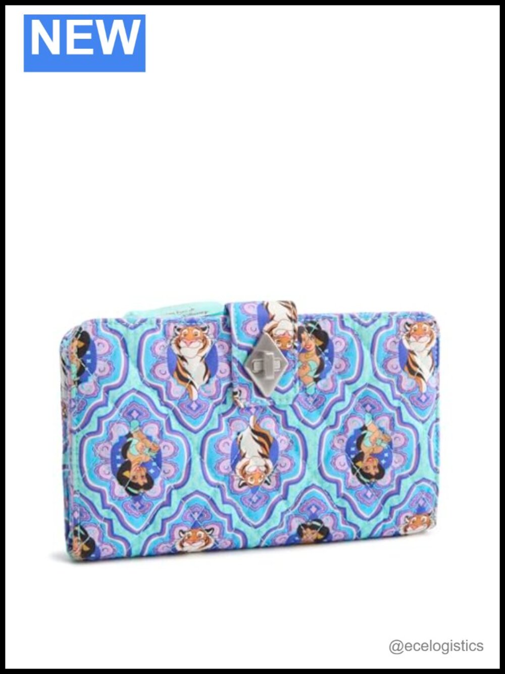 Quilted Cotton Turnlock Wallet with Zip Closure and Multiple Pockets
